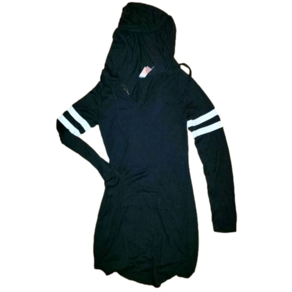 No Boundaries Hooded mini dress sweater size small black with kangaroo pocket